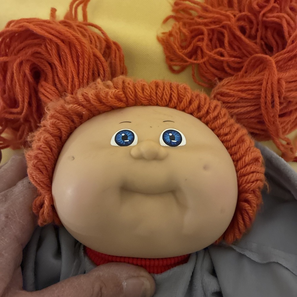 Vintage Cabbage Patch Kid Doll 1978 1982 Head 3 Red Hair Blue Eyes 1 Dimple - Picture 10 of 10